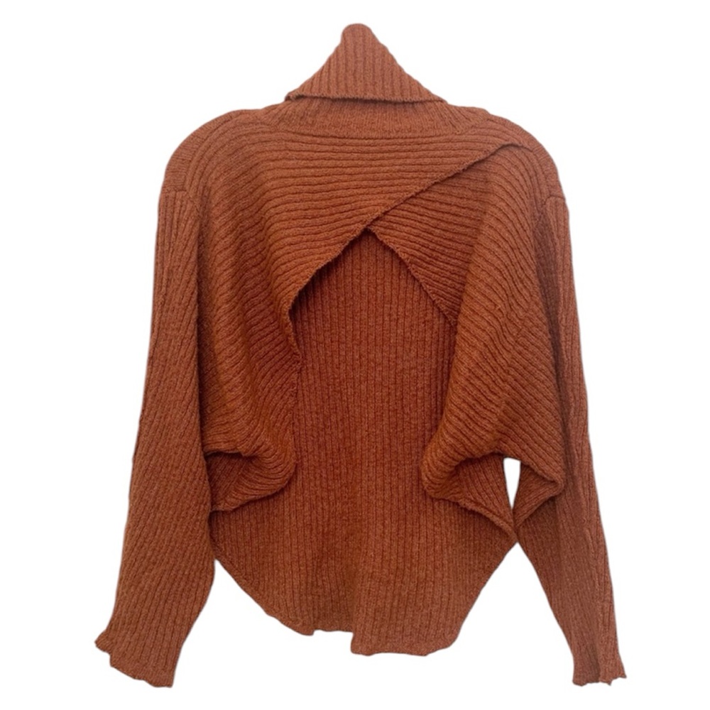 FREE PEOPLE BEACH RIPPED COWL-NECK OPEN BACK SWEATER